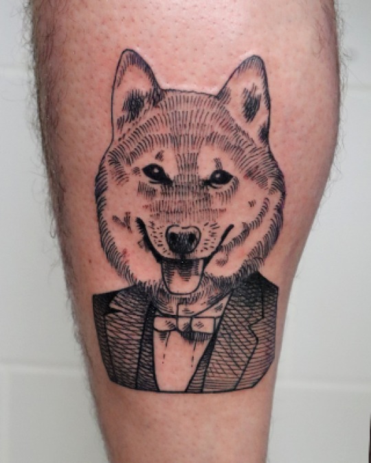 Surreal dog portrait tattoo
